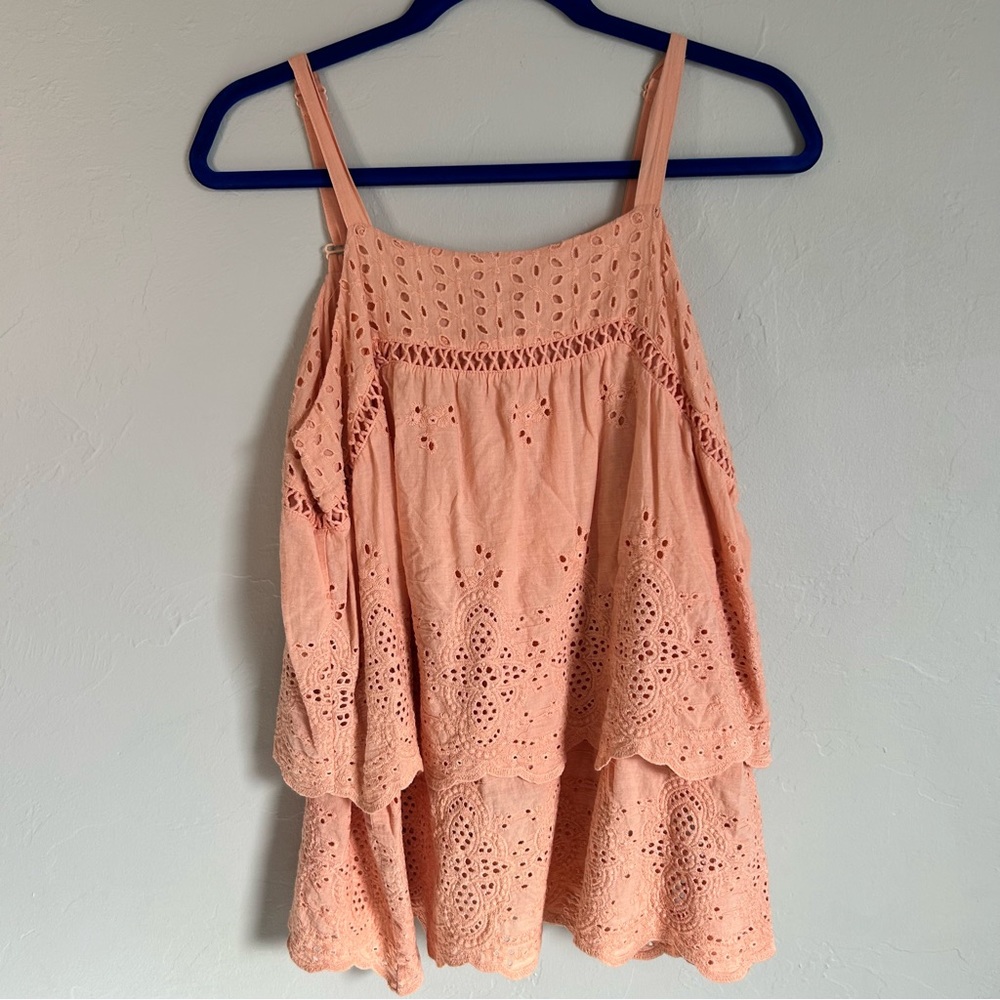 Umgee Peach Eyelet Tunic Top